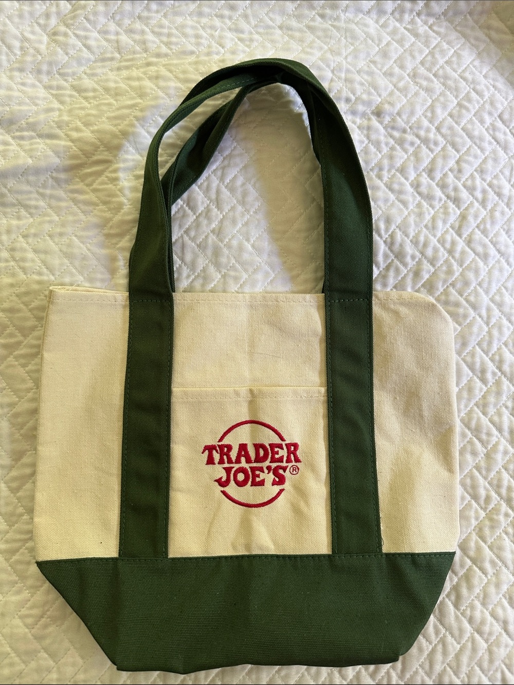 Trader Joe's Cream Canvas Tote with Green Accents